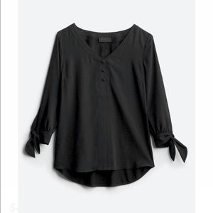 *New w/ Tags | FORTUNE + IVY | Collyn Mixed Material Blouse | Black | MEDIUM
